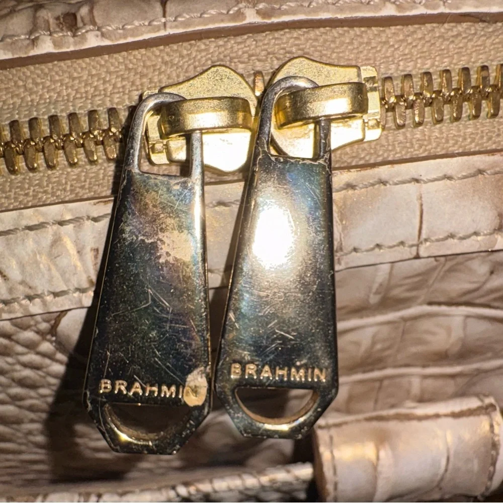 Brahmin Crocodile-Embossed Cream Crossbody Bag